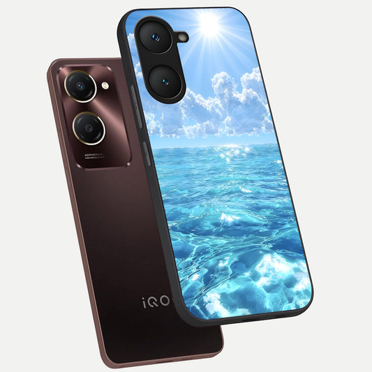  Endless Ocean Horizon phone case for iQOO Z9 lite showing premium glass back cover with detailed artwork