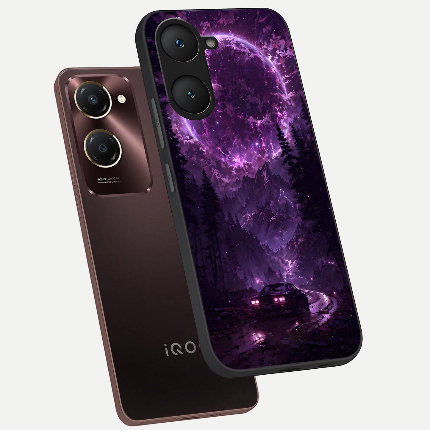  Eternal Cosmic Drive phone case for iQOO Z9 lite showing premium glass back cover with detailed artwork