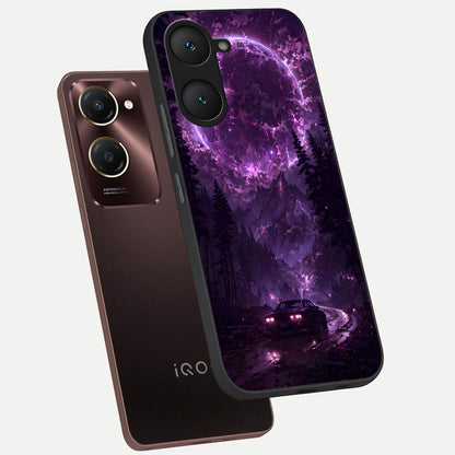  Eternal Cosmic Drive phone case for iQOO Z9 lite showing premium glass back cover with detailed artwork