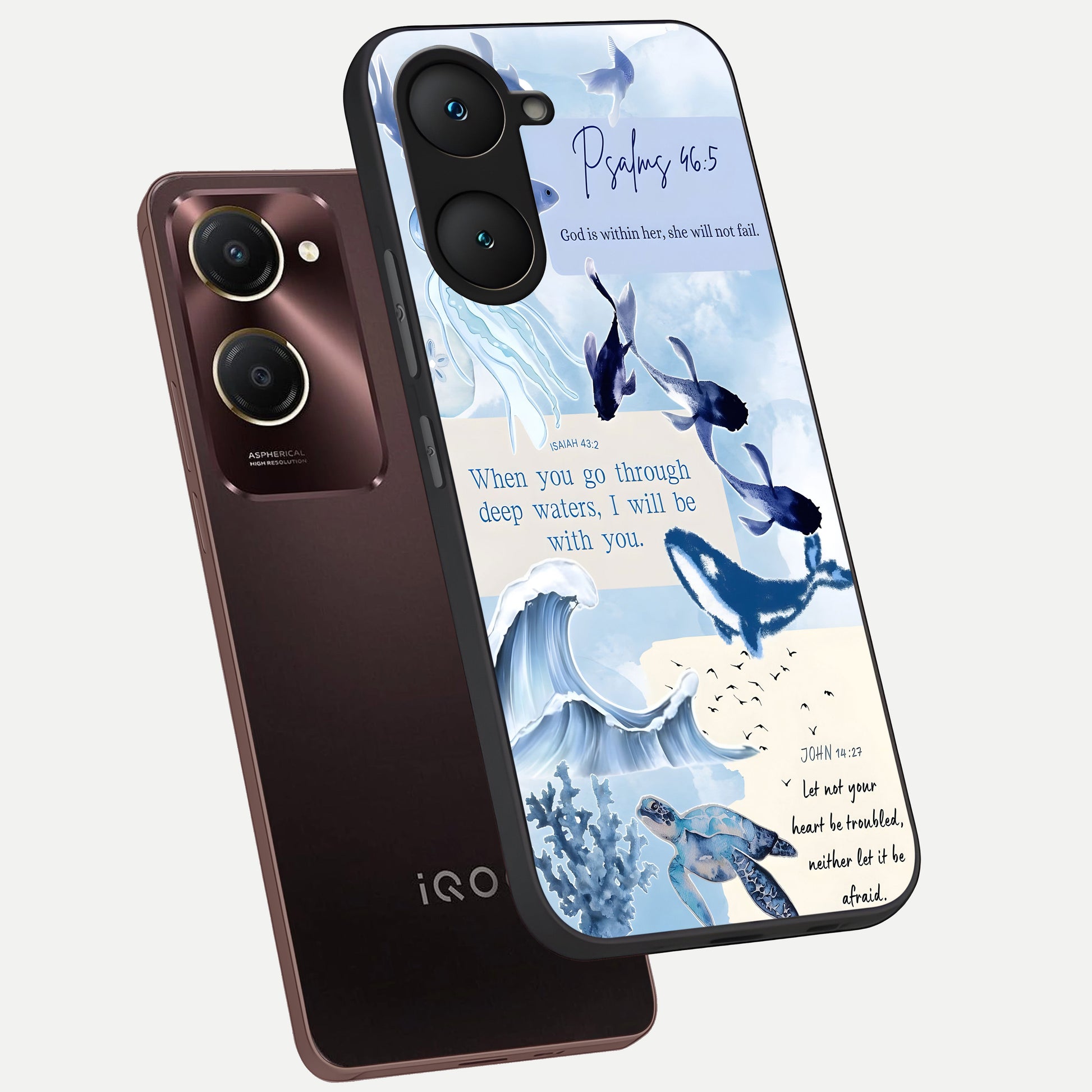  Faithful Ocean Promise phone case for iQOO Z9 lite showing premium glass back cover with detailed artwork