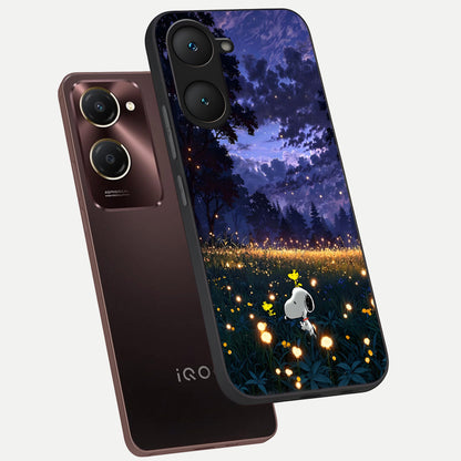  Firefly Meadow Magic phone case for iQOO Z9 lite showing premium glass back cover with detailed artwork