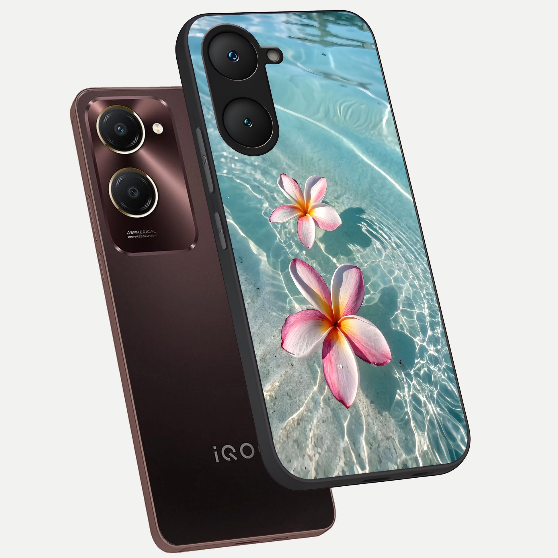  Floating Bloom Bliss phone case for iQOO Z9 lite showing premium glass back cover with detailed artwork