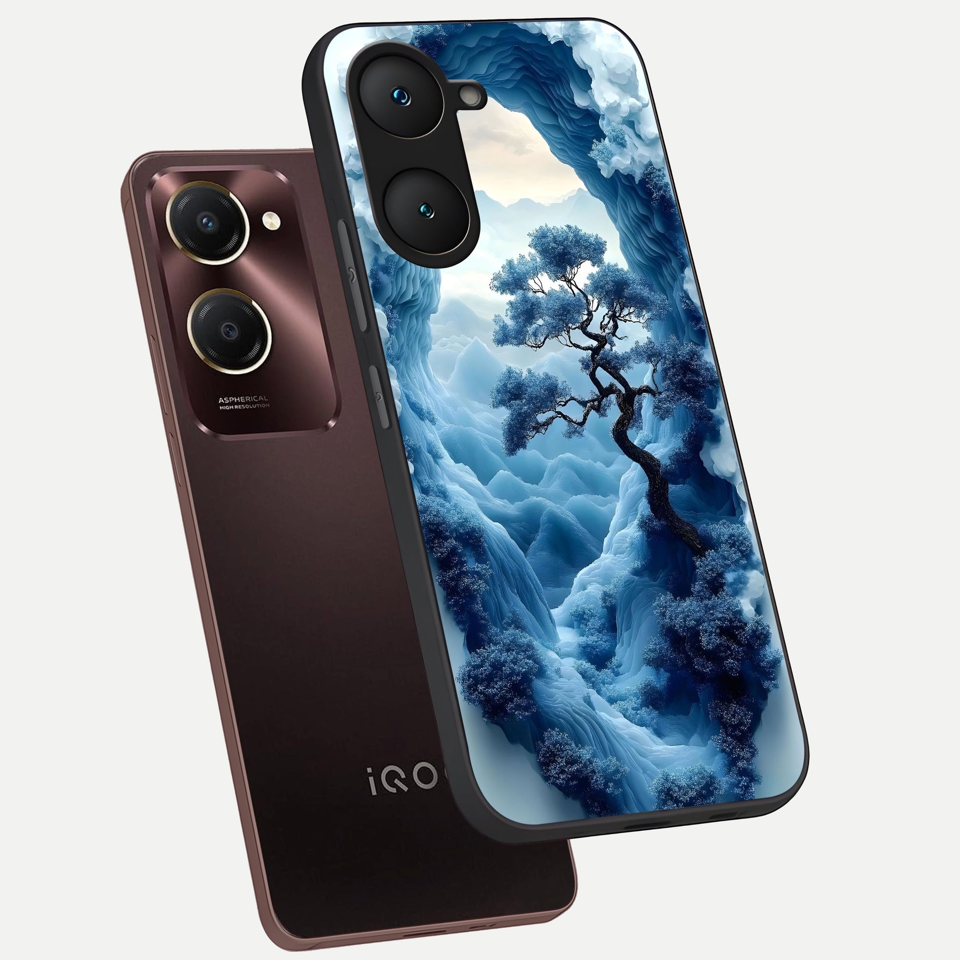 Frozen Serenity Gate phone case for iQOO Z9 lite showing premium glass back cover with detailed artwork