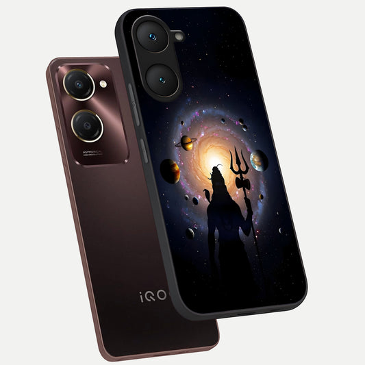  Galactic Shiva Vision phone case for iQOO Z9 lite showing premium glass back cover with detailed artwork