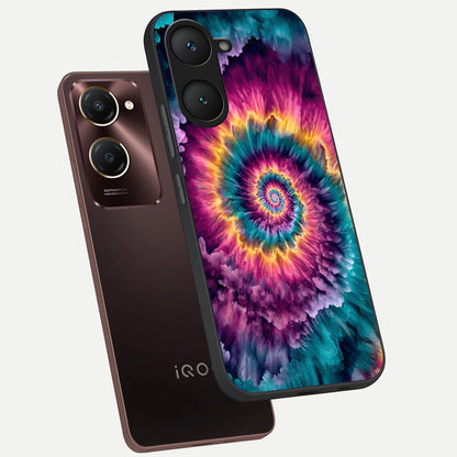  Galactic Spiral Burst phone case for iQOO Z9 lite showing premium glass back cover with detailed artwork