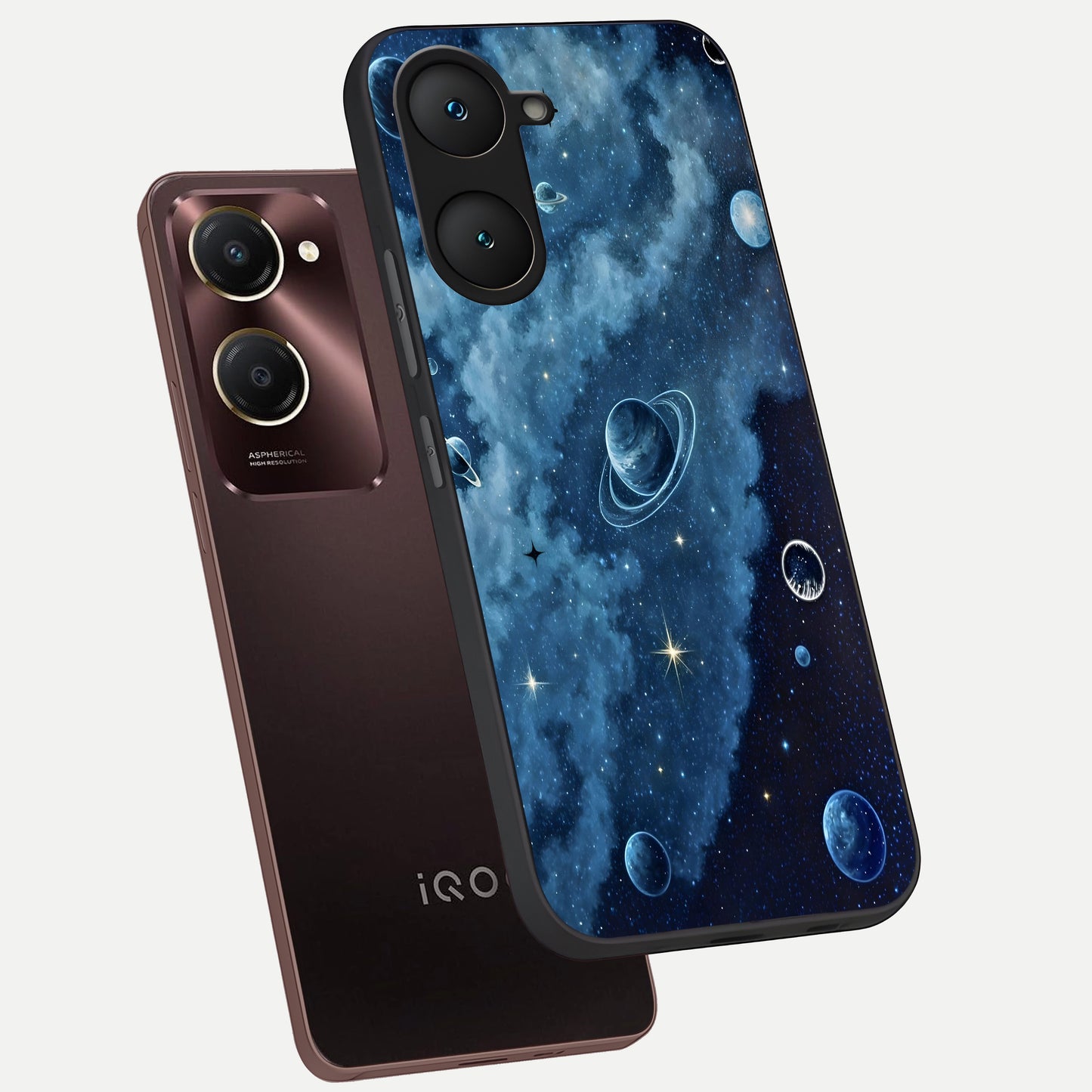  Galaxy Dream Space phone case for iQOO Z9 lite showing premium glass back cover with detailed artwork