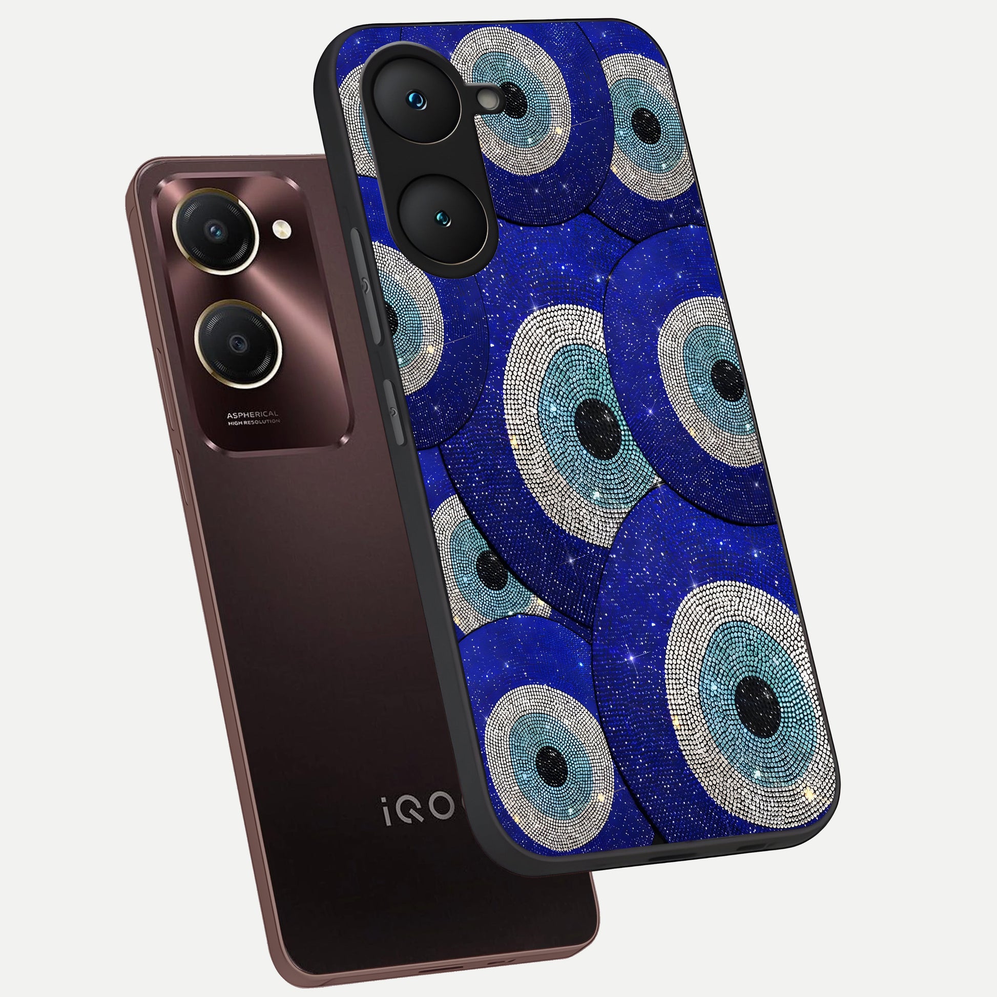  Galaxy Eye Flow phone case for iQOO Z9 lite showing premium glass back cover with detailed artwork