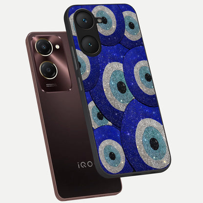  Galaxy Eye Flow phone case for iQOO Z9 lite showing premium glass back cover with detailed artwork