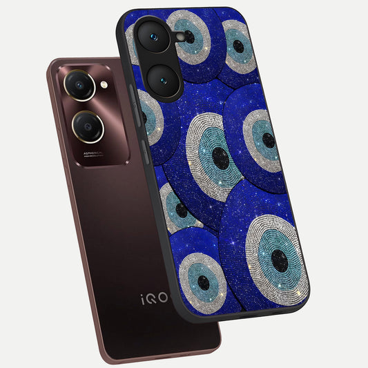  Galaxy Eye Flow phone case for iQOO Z9 lite showing premium glass back cover with detailed artwork