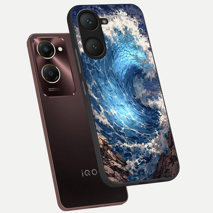  Giant Ocean Wave phone case for iQOO Z9 lite showing premium glass back cover with detailed artwork