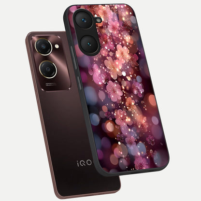  Glowing Petal Bliss phone case for iQOO Z9 lite showing premium glass back cover with detailed artwork