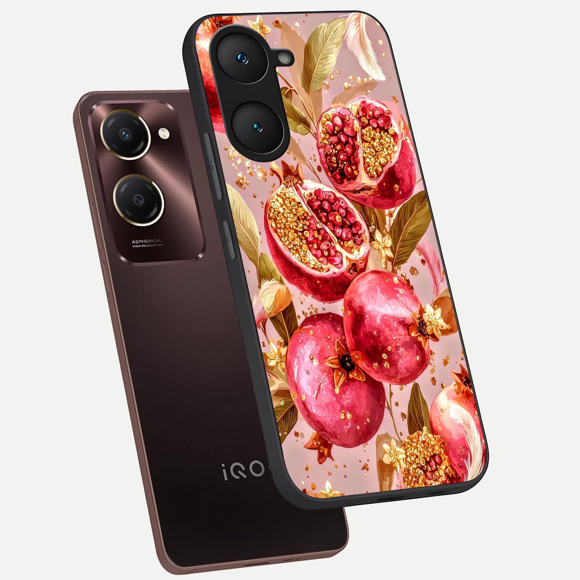  Golden Bloom Glow phone case for iQOO Z9 lite showing premium glass back cover with detailed artwork