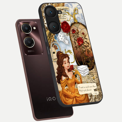  Golden Dream Belle phone case for iQOO Z9 lite showing premium glass back cover with detailed artwork