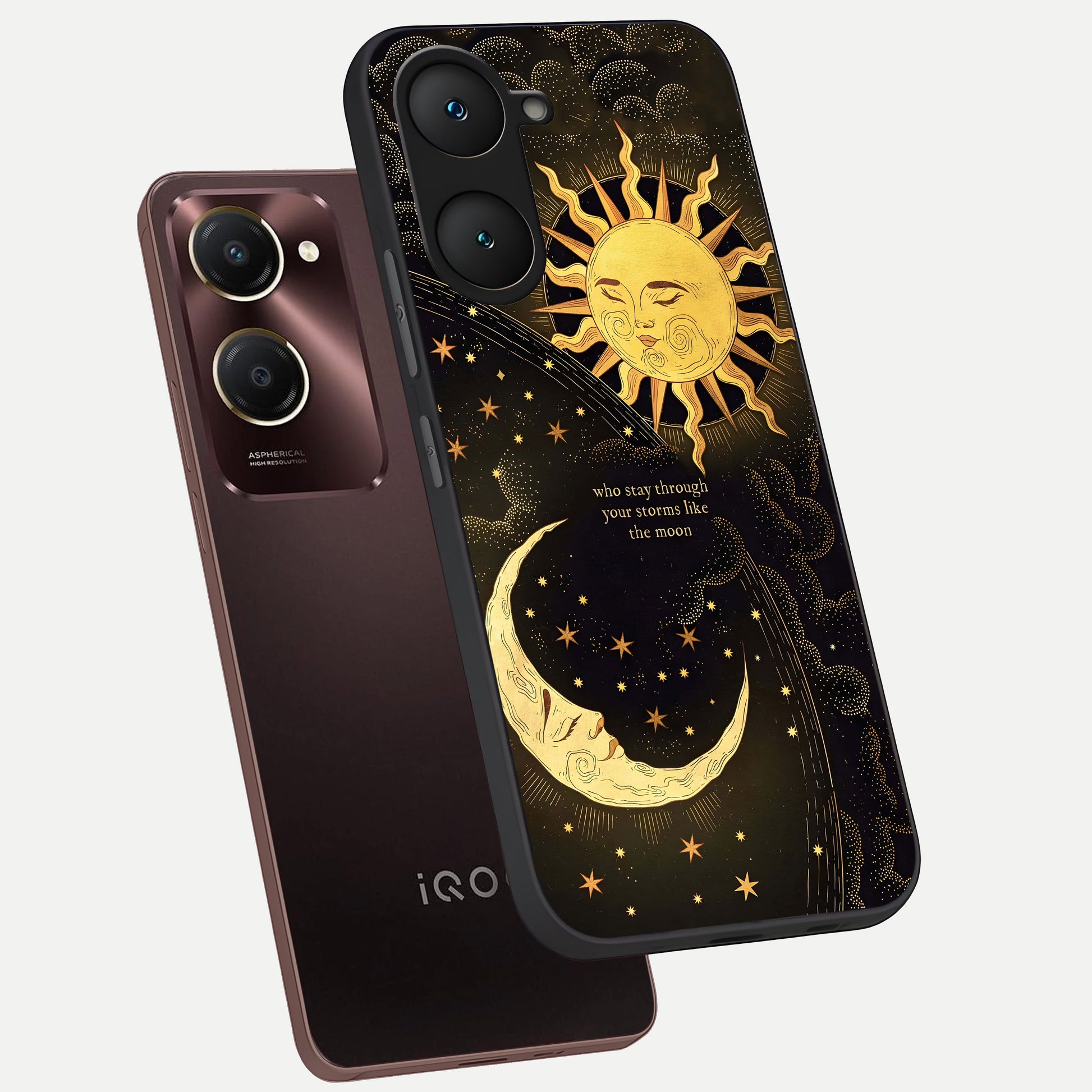  Golden Lunar Love phone case for iQOO Z9 lite showing premium glass back cover with detailed artwork