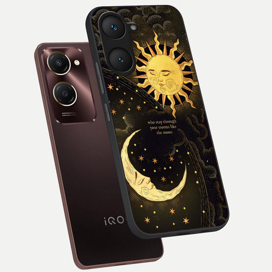  Golden Lunar Love phone case for iQOO Z9 lite showing premium glass back cover with detailed artwork
