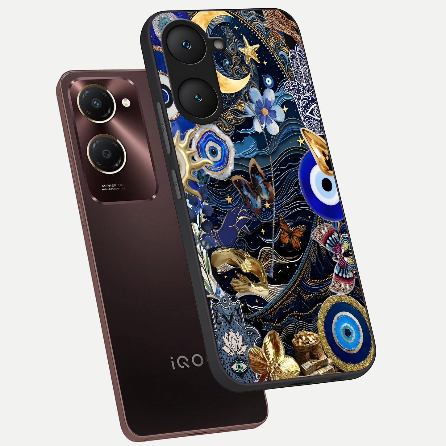  Golden Moon Magic phone case for iQOO Z9 lite showing premium glass back cover with detailed artwork