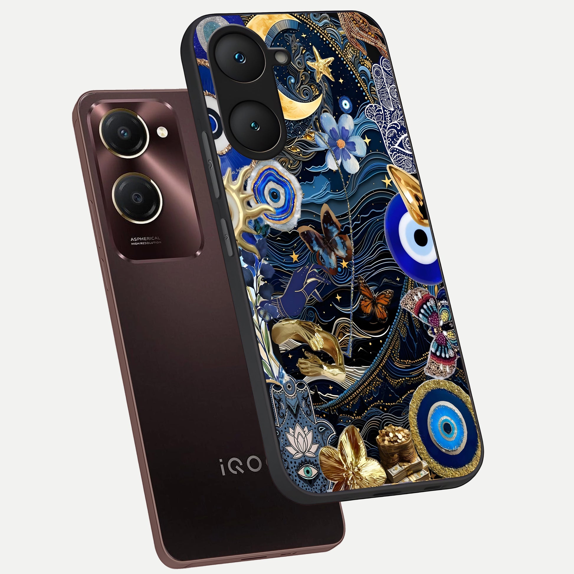  Golden Moon Magic phone case for iQOO Z9 lite showing premium glass back cover with detailed artwork