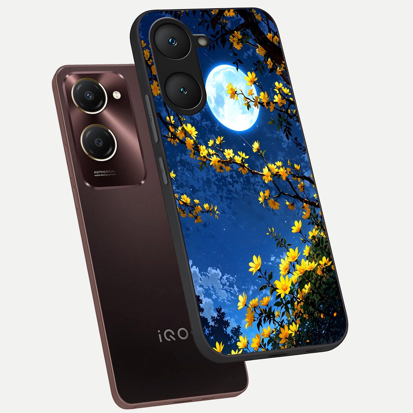  Golden Night Glow phone case for iQOO Z9 lite showing premium glass back cover with detailed artwork