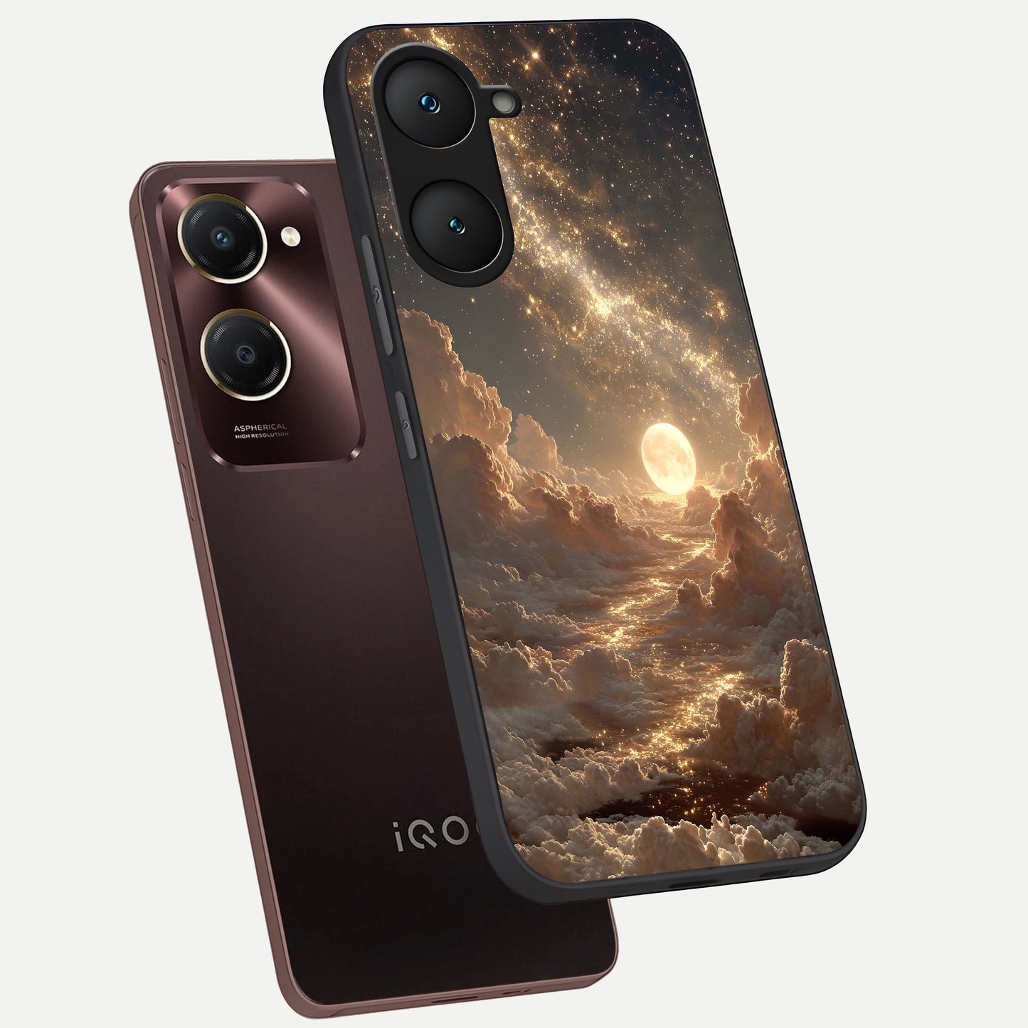  Golden Sky Dream phone case for iQOO Z9 lite showing premium glass back cover with detailed artwork
