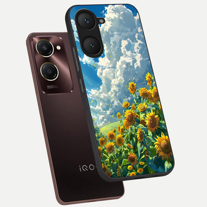  Golden Sun Glory phone case for iQOO Z9 lite showing premium glass back cover with detailed artwork
