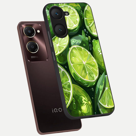  Green Kawasaki phone case for iQOO Z9 lite showing premium glass back cover with detailed artwork