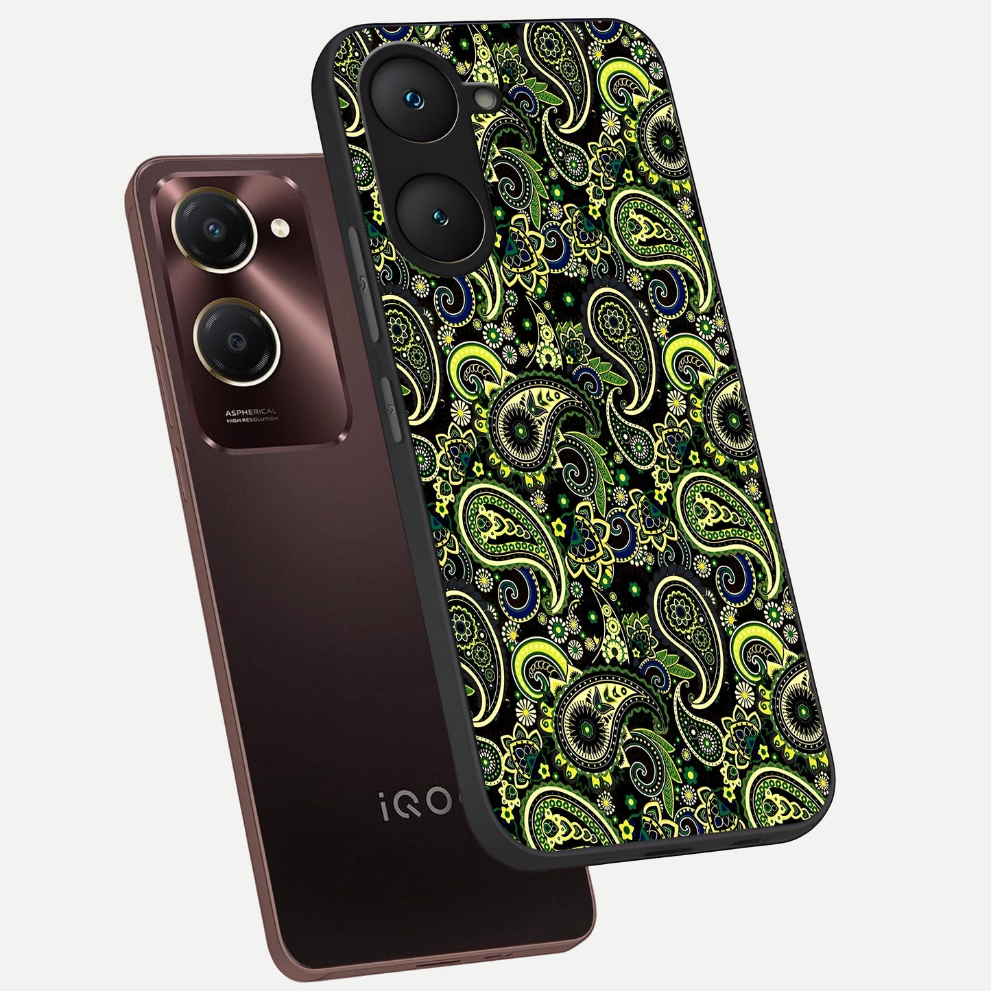  Green Lemon phone case for iQOO Z9 lite showing premium glass back cover with detailed artwork