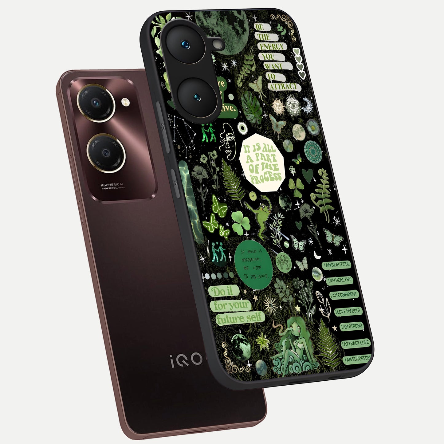  Green Mandala Pattern phone case for iQOO Z9 lite showing premium glass back cover with detailed artwork