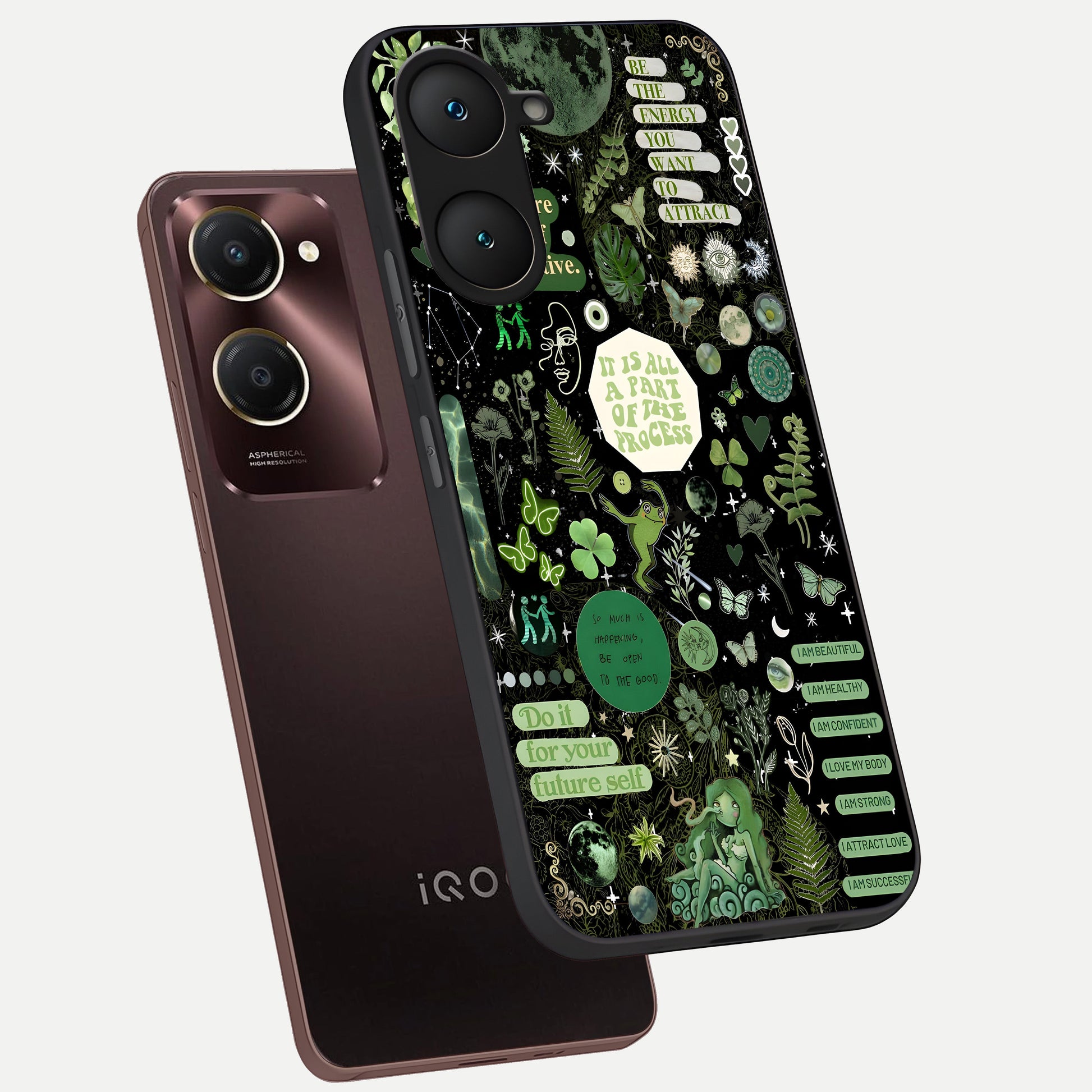  Green Mandala Pattern phone case for iQOO Z9 lite showing premium glass back cover with detailed artwork