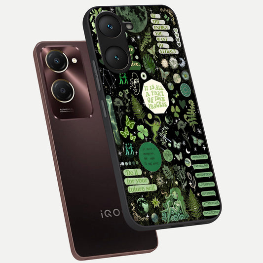  Green Mandala Pattern phone case for iQOO Z9 lite showing premium glass back cover with detailed artwork