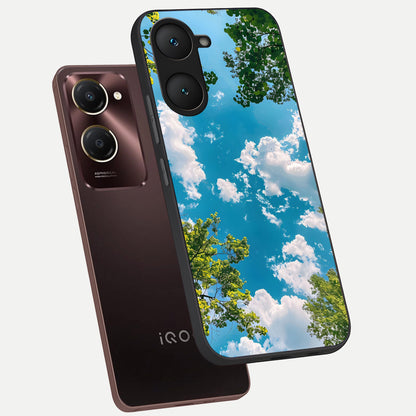  Green Moon Energy phone case for iQOO Z9 lite showing premium glass back cover with detailed artwork