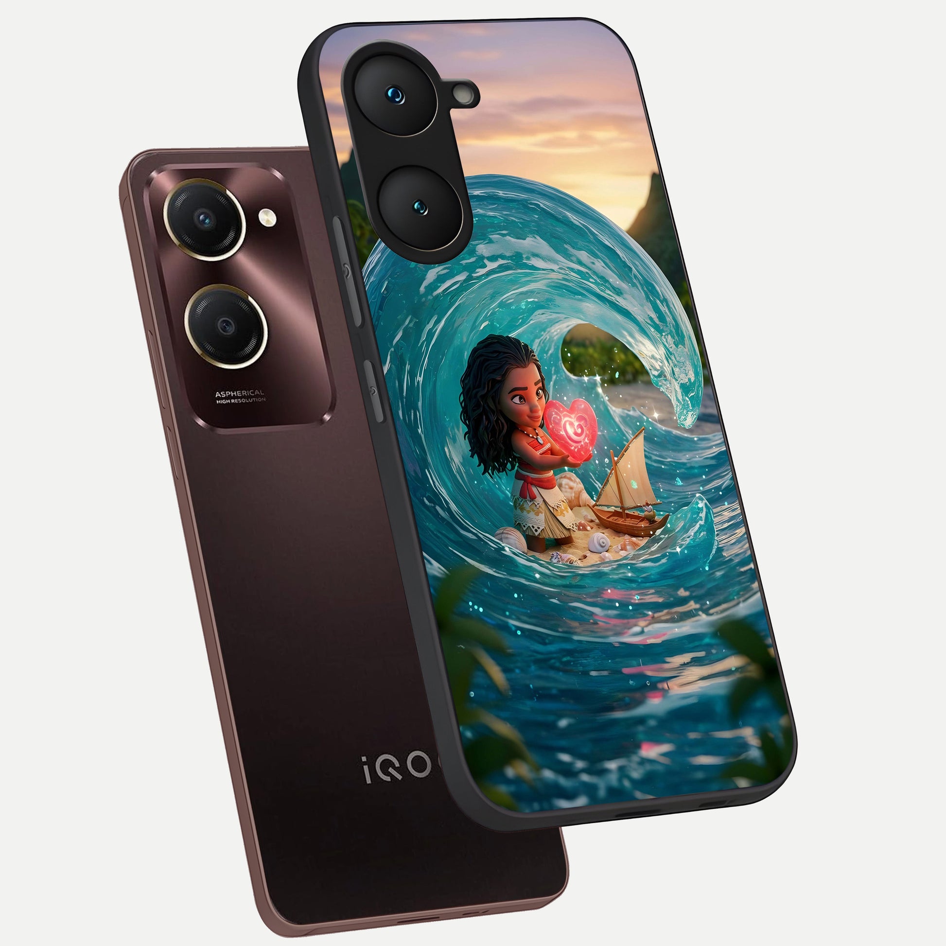  Heart of Ocean phone case for iQOO Z9 lite showing premium glass back cover with detailed artwork