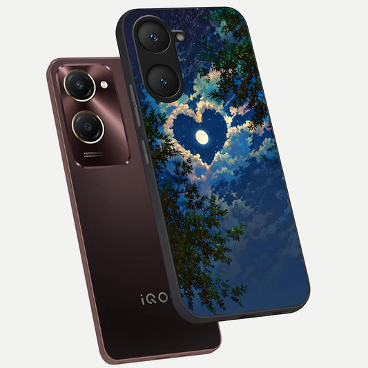  Heart With Moon Sky phone case for iQOO Z9 lite showing premium glass back cover with detailed artwork
