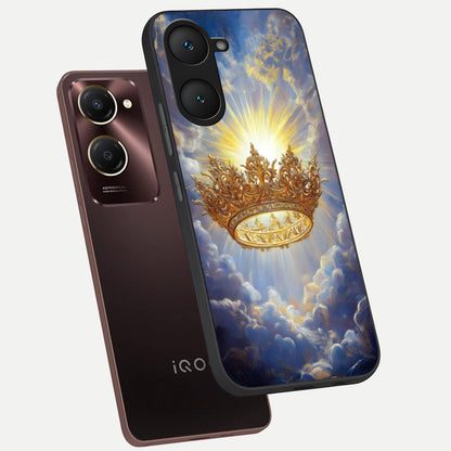  Heavenly Crown Light phone case for iQOO Z9 lite showing premium glass back cover with detailed artwork