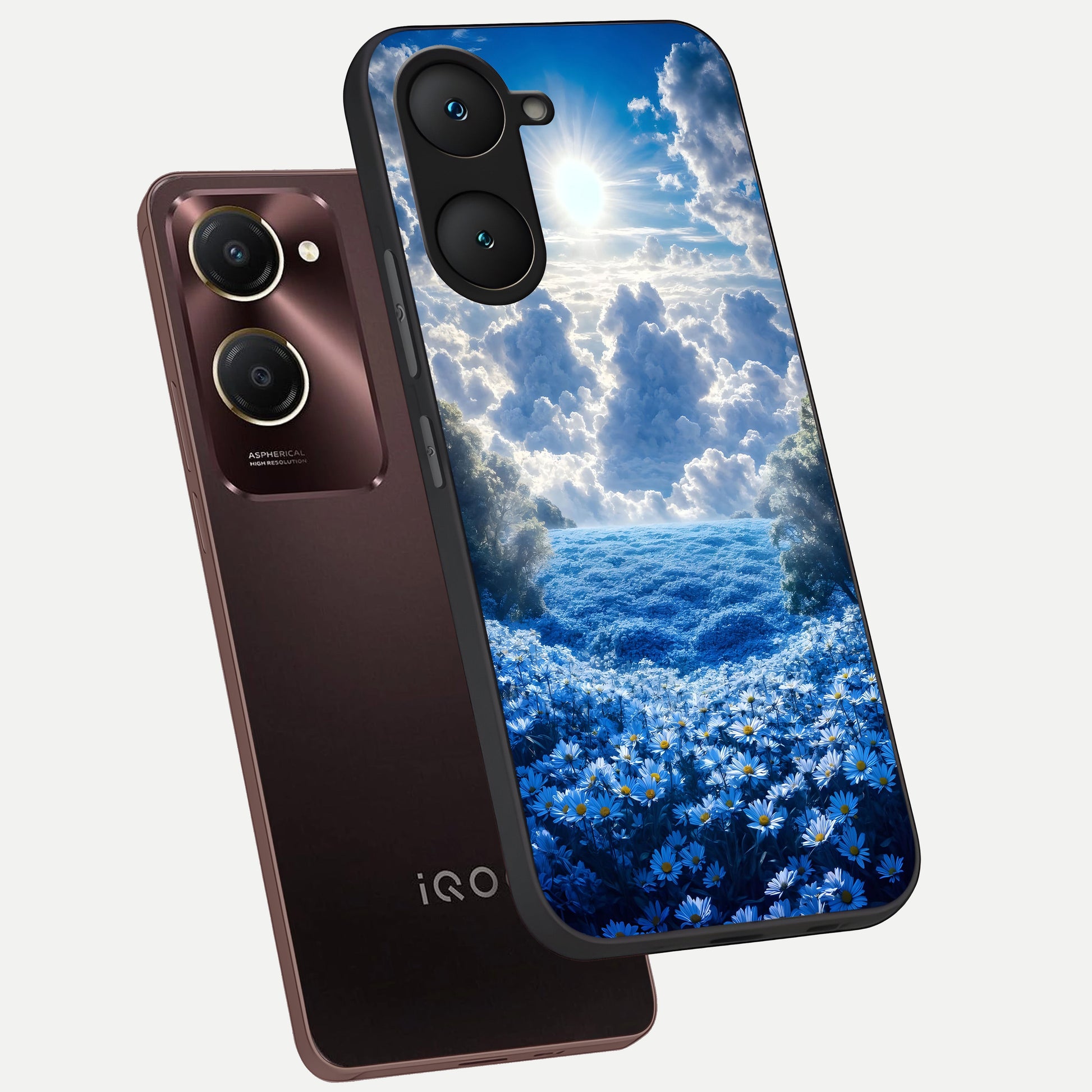  Heavenly Daisy Horizon phone case for iQOO Z9 lite showing premium glass back cover with detailed artwork