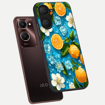  Ice Cube With Orange phone case for iQOO Z9 lite showing premium glass back cover with detailed artwork