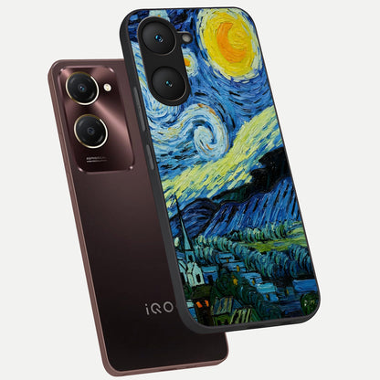  Inspired Van Gogh Art phone case for iQOO Z9 lite showing premium glass back cover with detailed artwork