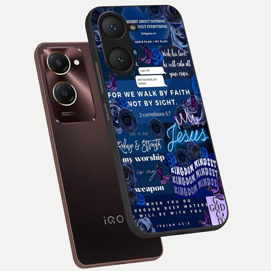  Kingdom Faith Glow phone case for iQOO Z9 lite showing premium glass back cover with detailed artwork