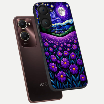  Lavender Moon Field phone case for iQOO Z9 lite showing premium glass back cover with detailed artwork