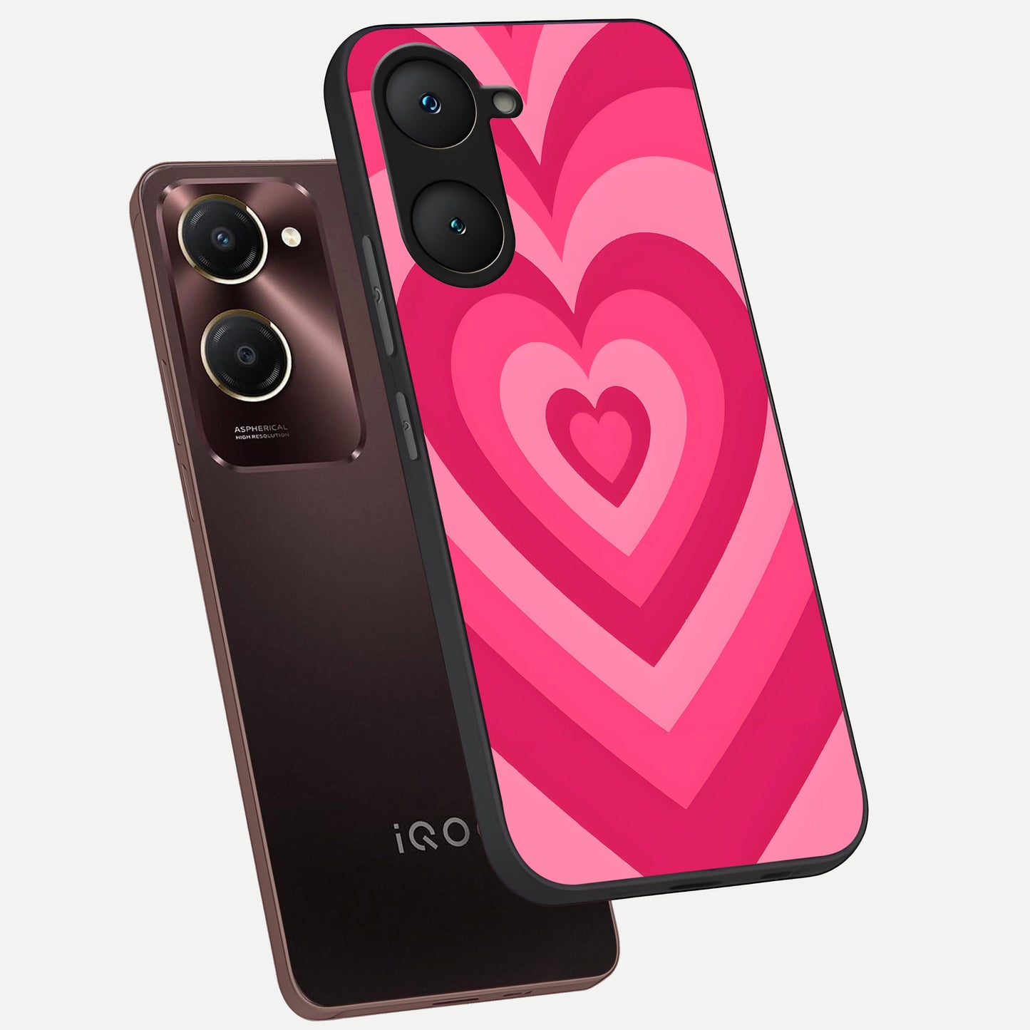  Layered Love Hearts phone case for iQOO Z9 lite showing premium glass back cover with detailed artwork