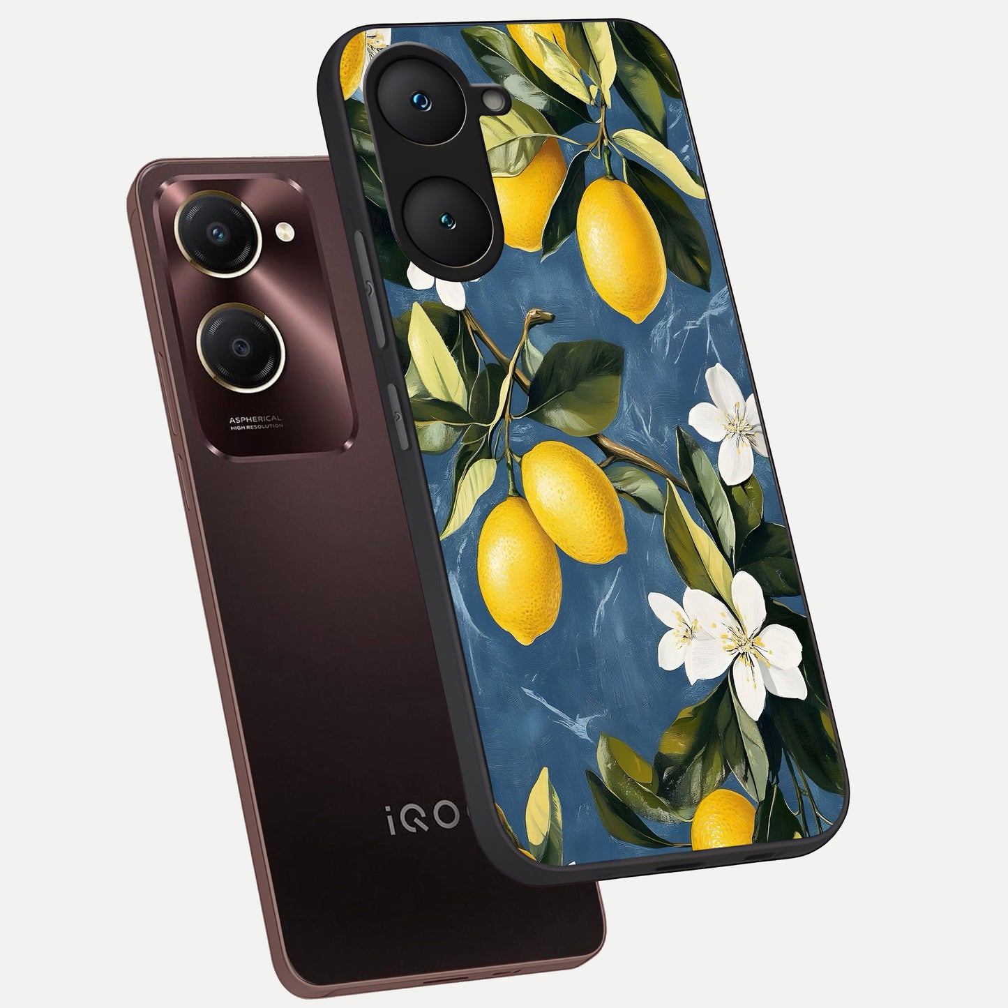  Lemon Dream Garden phone case for iQOO Z9 lite showing premium glass back cover with detailed artwork