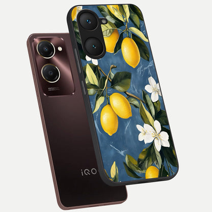  Lemon Dream Garden phone case for iQOO Z9 lite showing premium glass back cover with detailed artwork