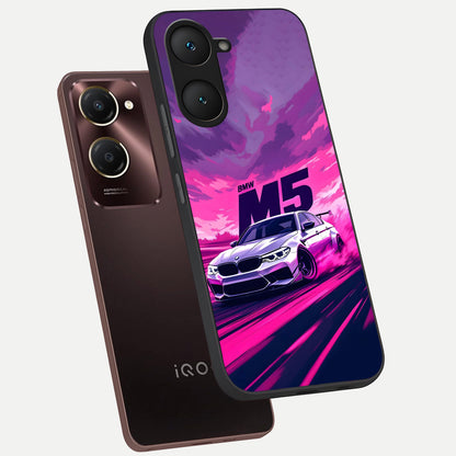  MS Neon Car phone case for iQOO Z9 lite showing premium glass back cover with detailed artwork