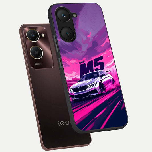  MS Neon Car phone case for iQOO Z9 lite showing premium glass back cover with detailed artwork