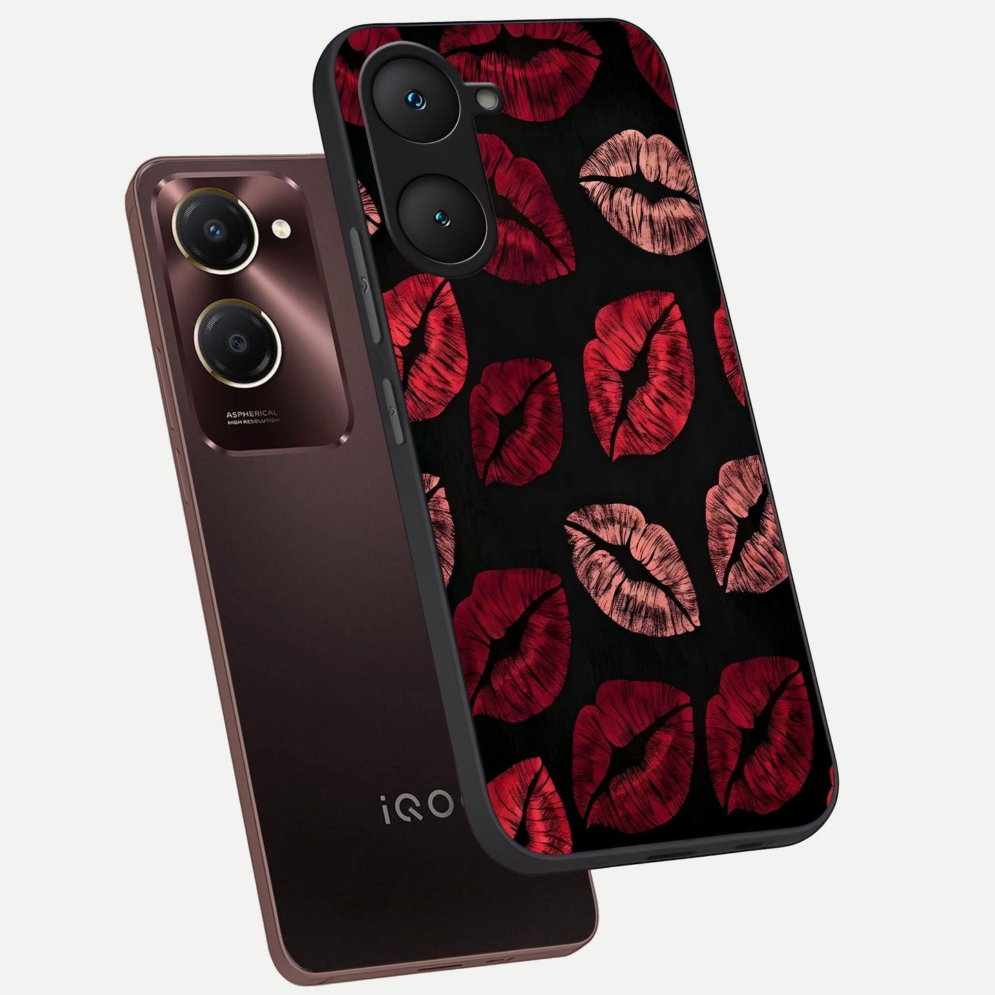  Midnight Kiss Love phone case for iQOO Z9 lite showing premium glass back cover with detailed artwork