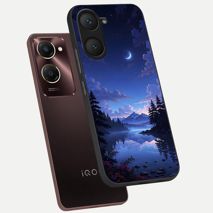  Midnight Lake Peace phone case for iQOO Z9 lite showing premium glass back cover with detailed artwork
