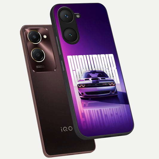  Midnight Muscle Ride phone case for iQOO Z9 lite showing premium glass back cover with detailed artwork