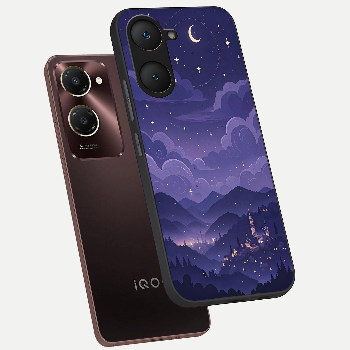  Minimal Night View phone case for iQOO Z9 lite showing premium glass back cover with detailed artwork