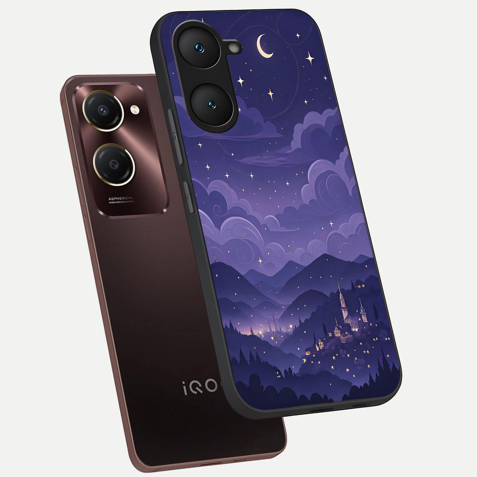  Minimal Night View phone case for iQOO Z9 lite showing premium glass back cover with detailed artwork