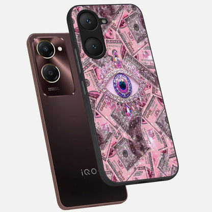  Money Eye Luxe phone case for iQOO Z9 lite showing premium glass back cover with detailed artwork