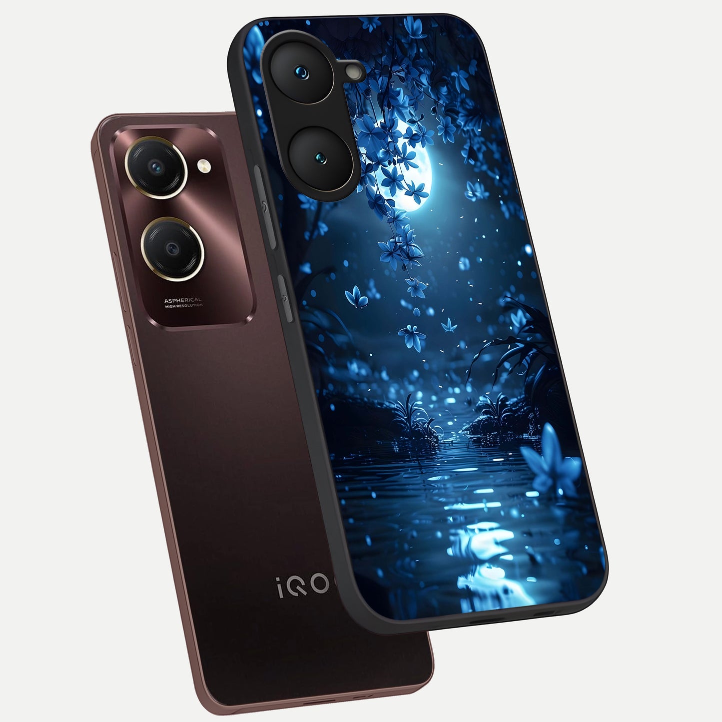  Moonlight Petal Dream phone case for iQOO Z9 lite showing premium glass back cover with detailed artwork